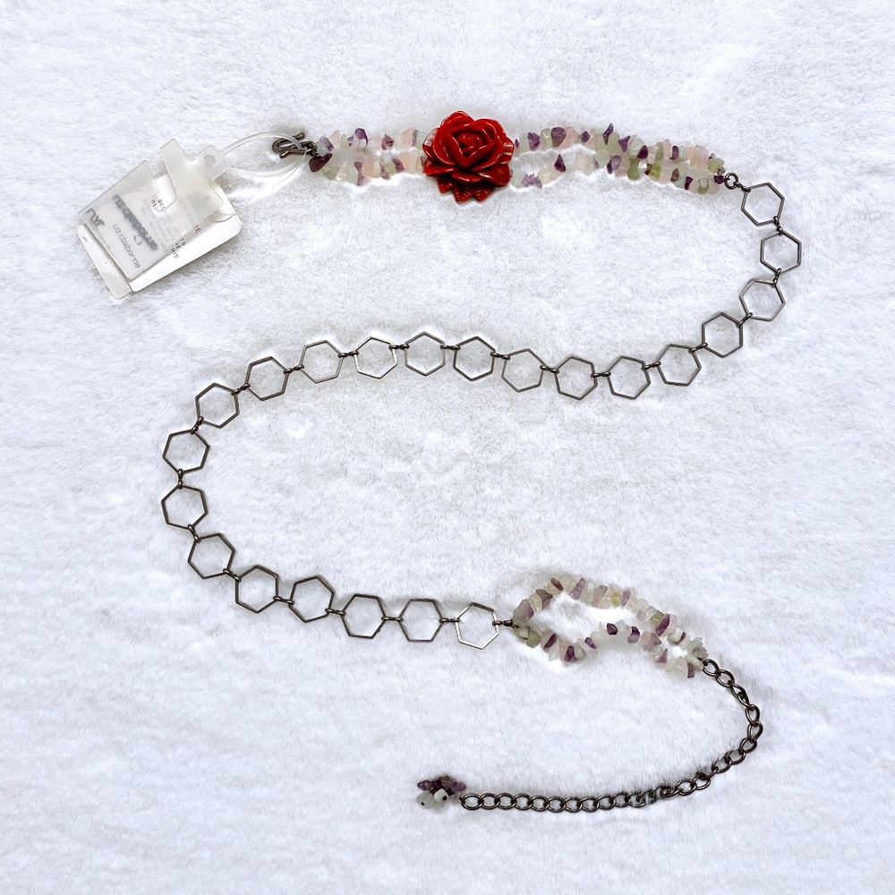 LIZ CLAIBORNE Metal and Stone Belt with Red Rose